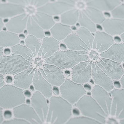Light Blue Floral Eyelet Schiffli Cotton Fabric – Macro Texture