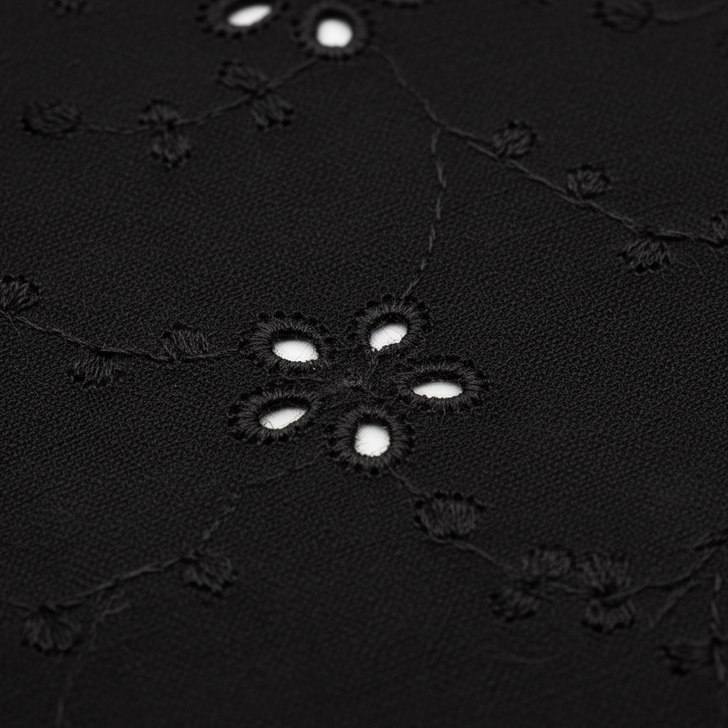 Black Blossom Schiffli Fabric – Macro Texture
