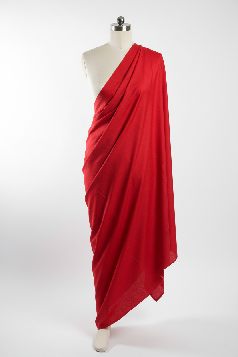 Red Cotton Poplin Fabric draped on mannequin showing fabric flow and crisp drape