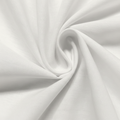 Close-up of white cotton blend fabric weave texture showing fine thread detail