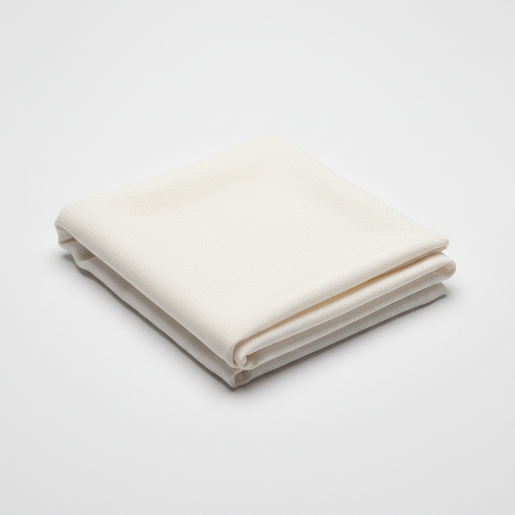 Natural undyed dyeable Jam Cotton fabric flat lay on white background