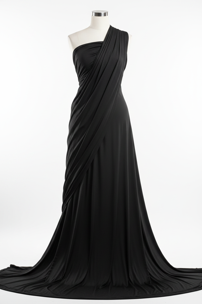 Black Cotton Poplin Lycra Fabric draped on mannequin showing fabric flow and stretch