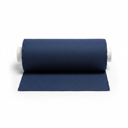 Navy blue rayon slub lycra fabric thaan bolt roll with unrolled section showing texture