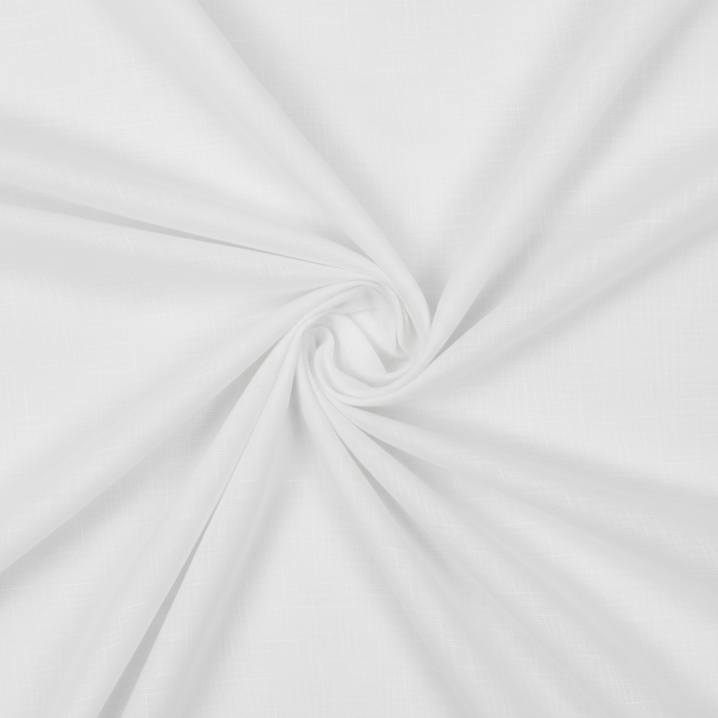 White cotton voile fabric in multiple soft overlapping layered folds showing sheer translucency and depth
