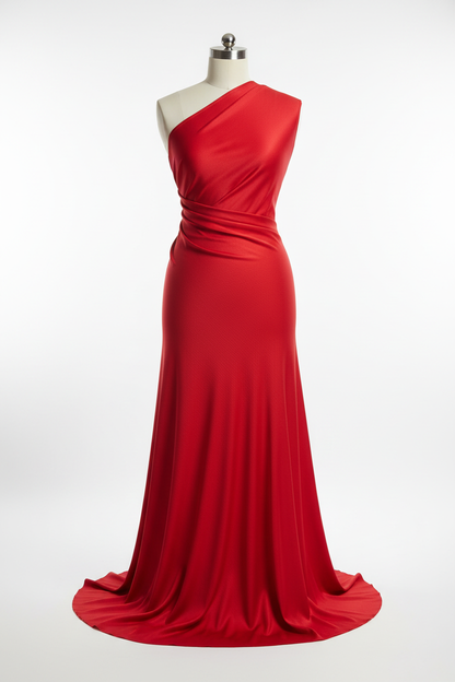 Candy Red Cotton Poplin Lycra Fabric draped on mannequin showing fabric flow and stretch