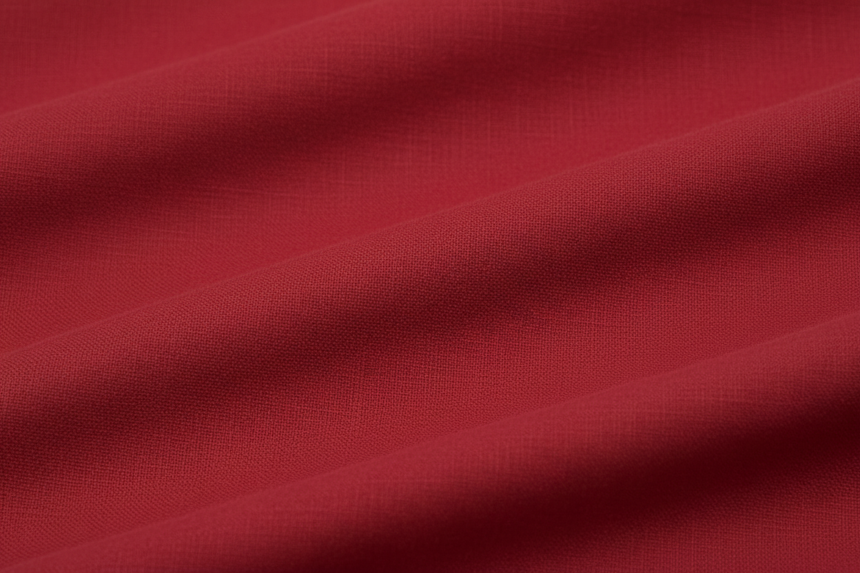 Close-up macro shot of Red Cotton Cambric Fabric showing fine plain weave texture