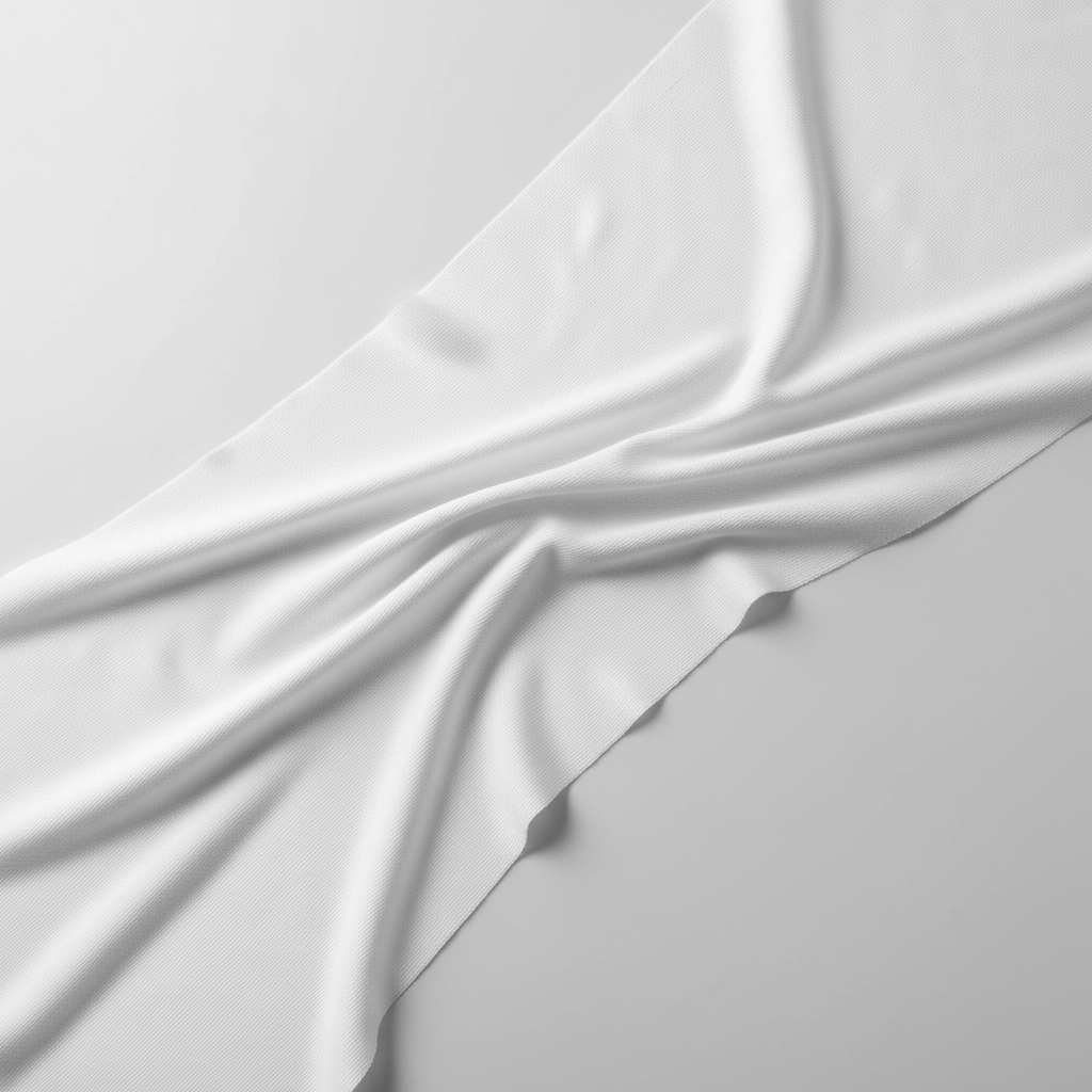 Snow white rayon slub lycra fabric diagonal fold hero shot showing drape and stretch