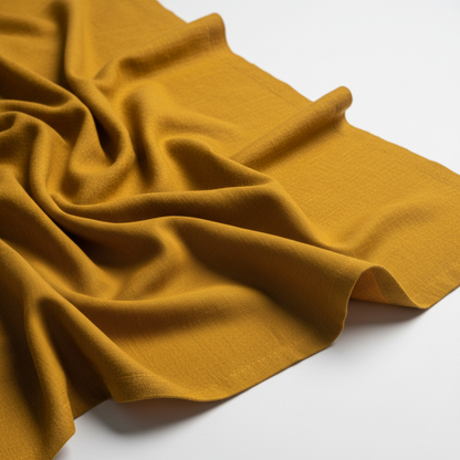 Mustard yellow Jam Cotton fabric draped close-up showing texture and fall