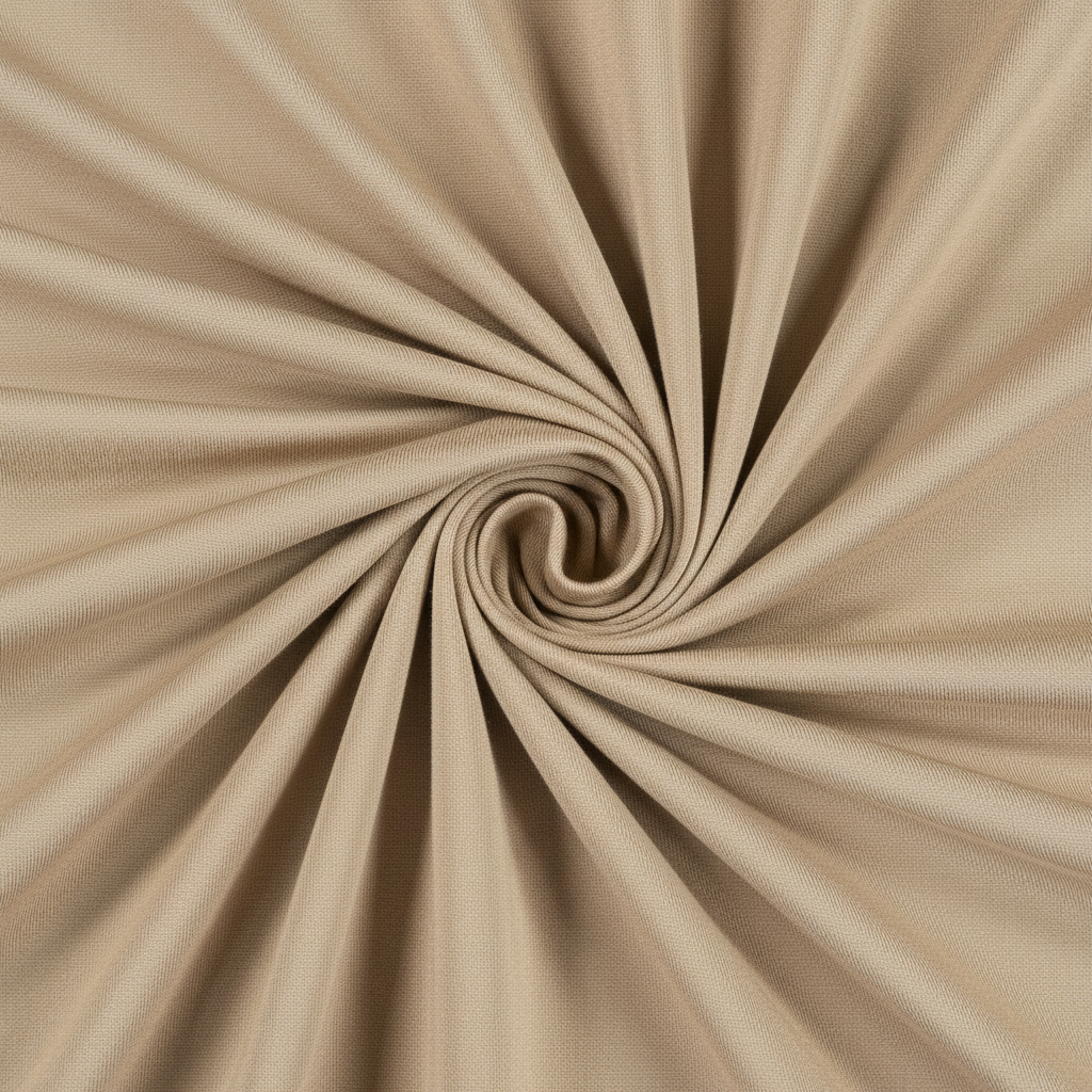 Beige jam cotton fabric in elegant diagonal twill fold hero shot showing natural drape