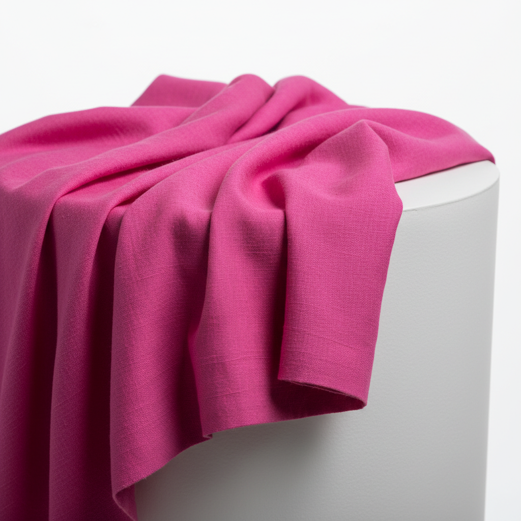 Hot pink Jam Cotton fabric draped close-up showing texture and fall