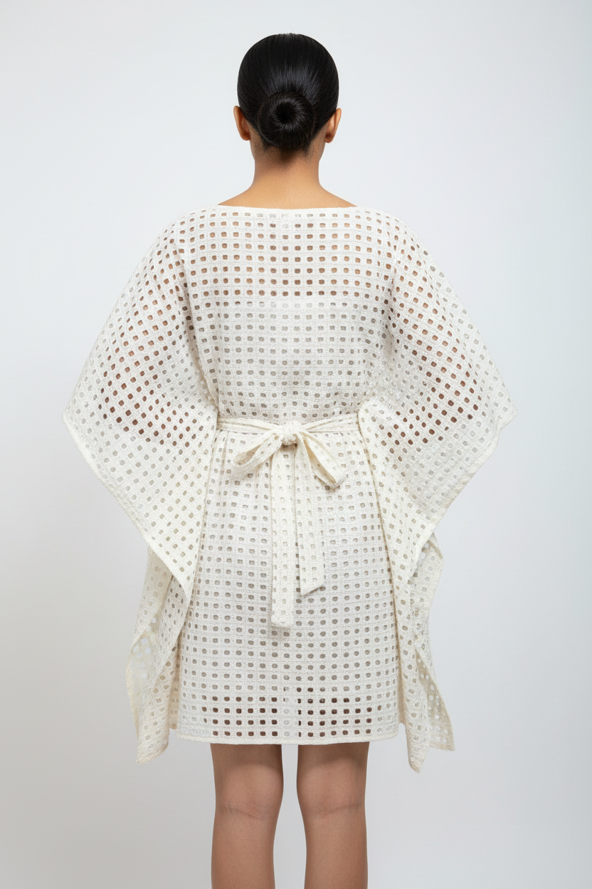 Off-White Box Hole Schiffli Kaftan Dress - Back View
