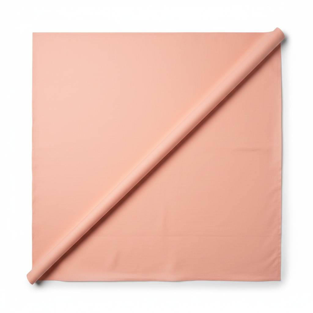 Salmon cotton poplin lycra fabric diagonal fold showing drape and stretch