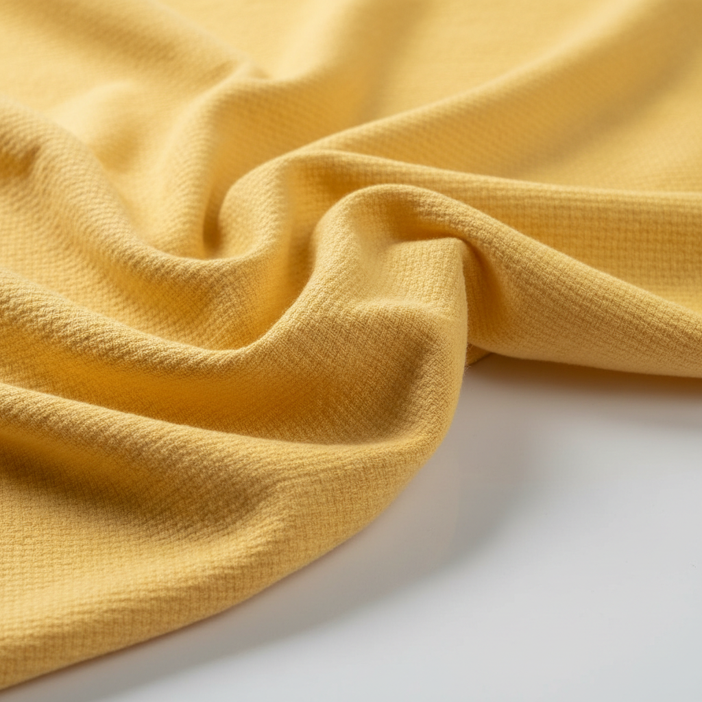 Yellow Jam Cotton fabric draped close-up showing texture and fall