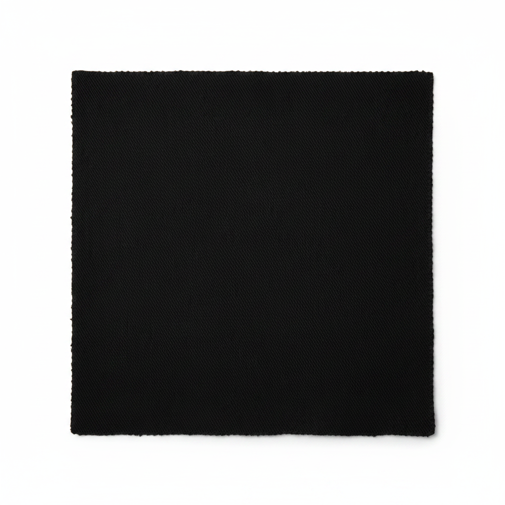 Black jam cotton fabric laid completely flat showing full piece and ribbed twill texture