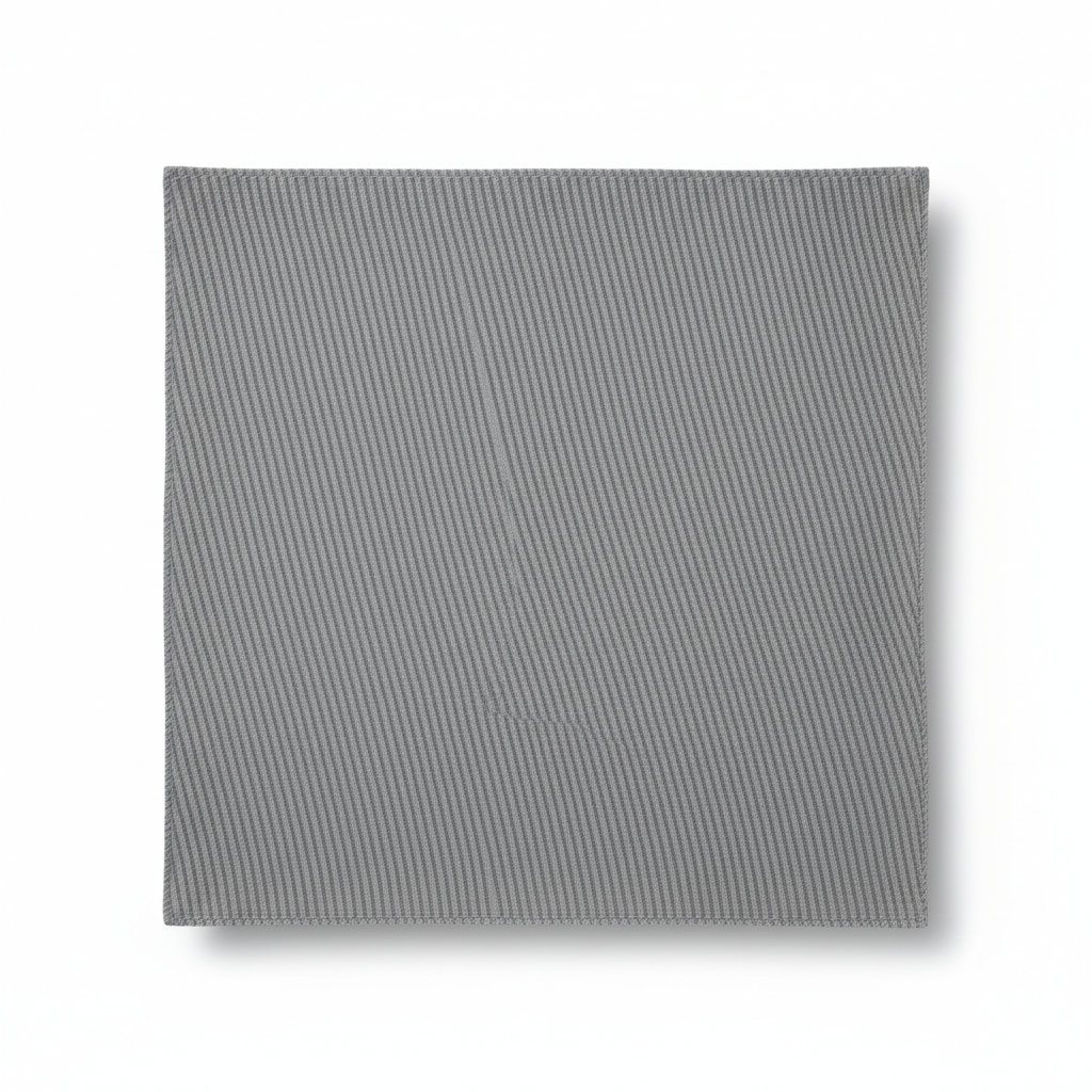 Grey jam cotton fabric laid completely flat showing full piece and ribbed twill texture