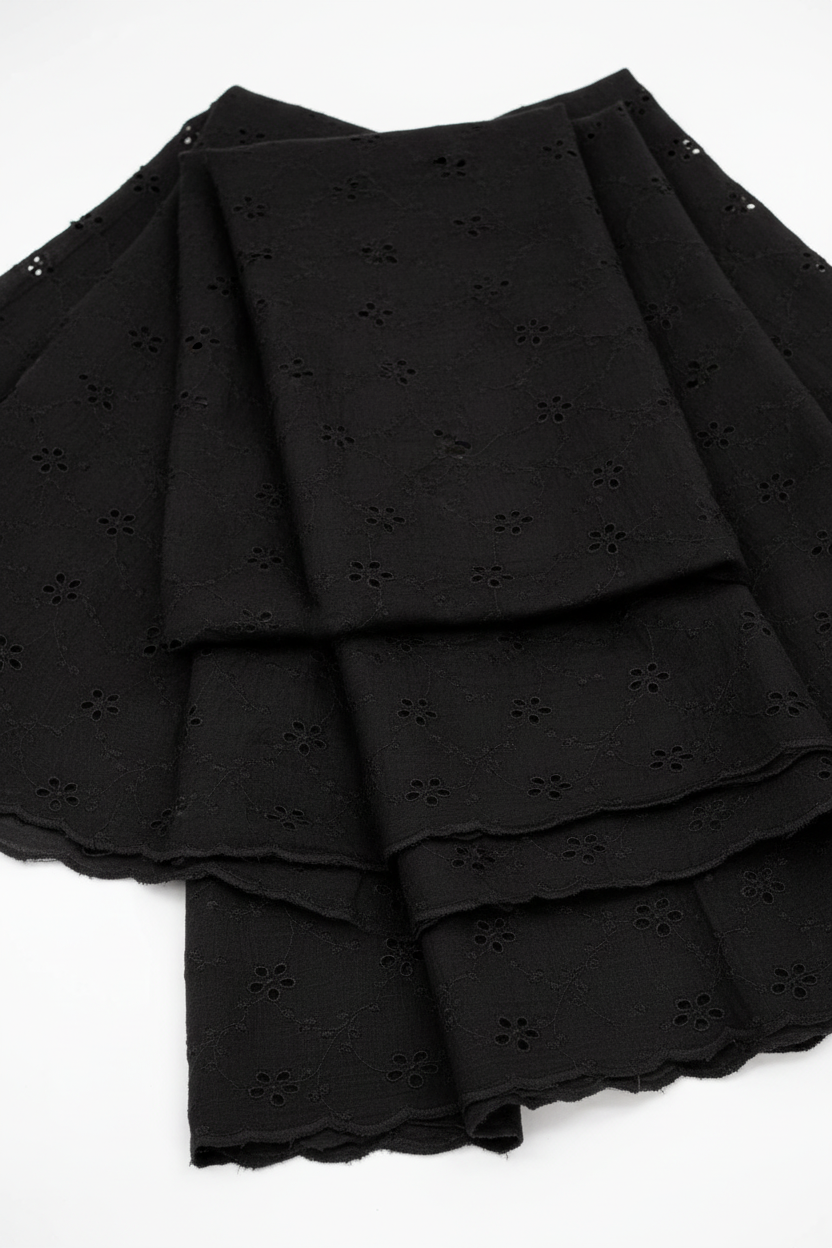 Black Blossom Schiffli Fabric – Layered Fold