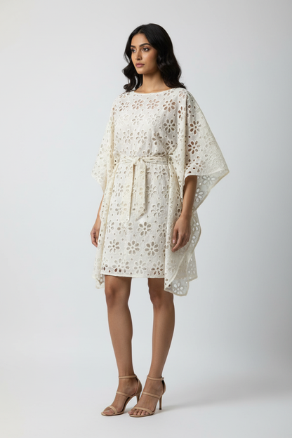 Jasmine Kora Schiffli Kaftan Dress - Three Quarter Angle