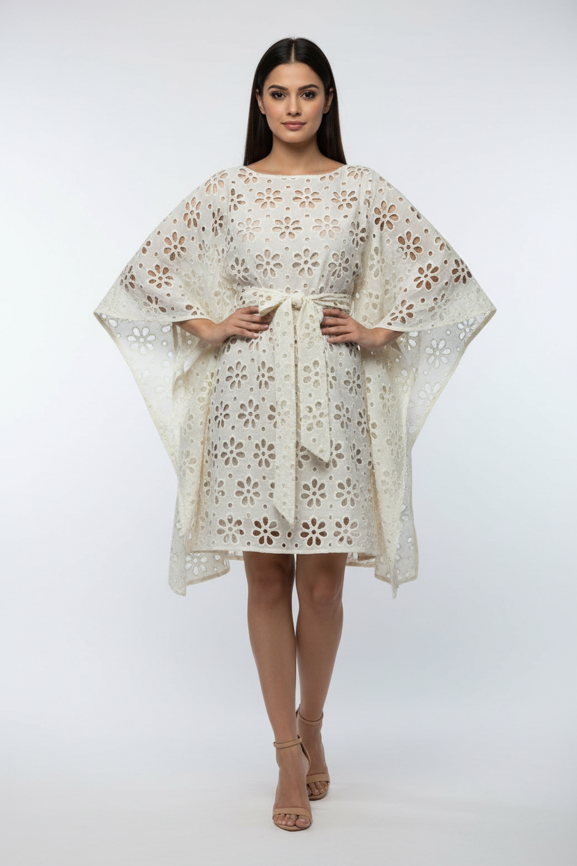 Jasmine Kora Schiffli Kaftan Dress - Front View