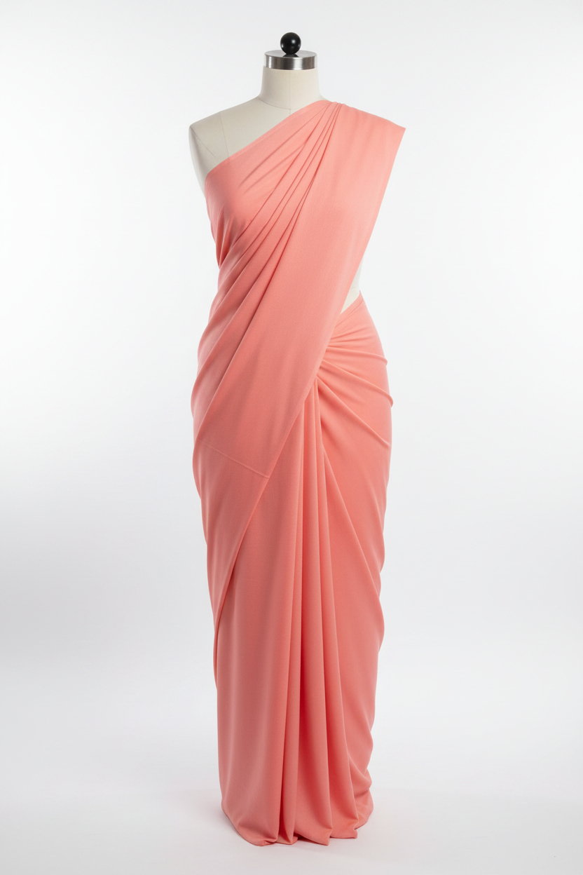 Peach Cotton Cambric Fabric draped on mannequin showing fabric flow and soft drape