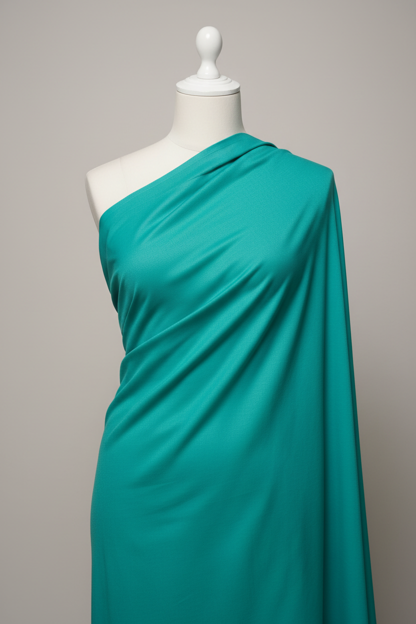 Teal Cotton Poplin Lycra Fabric draped on mannequin showing fabric flow and stretch