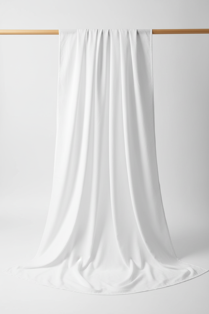 White cotton blend fabric draped to show natural flow and hand