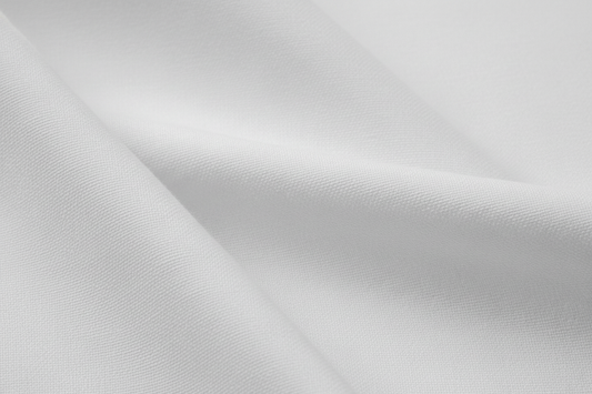 Close-up macro shot of White Cotton Poplin Lycra Fabric showing fine rib texture and smooth weave