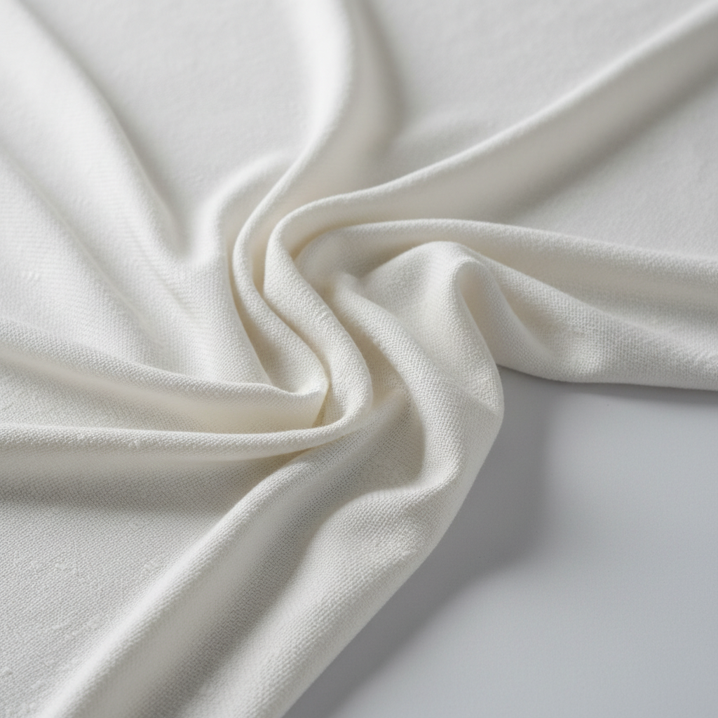 White Jam Cotton fabric draped close-up showing texture and fall