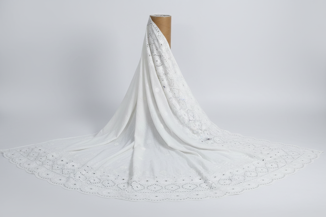 Kora Cotton Dyeable Floral Border Chikankari Embroidered Fabric – 20 Metre Fabric Thaan