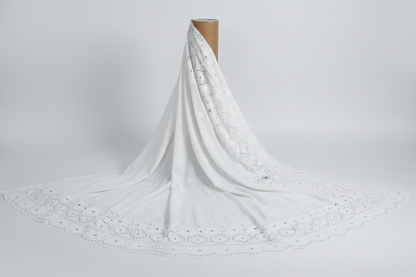 Kora Cotton Dyeable Floral Border Chikankari Embroidered Fabric – 20 Metre Fabric Thaan