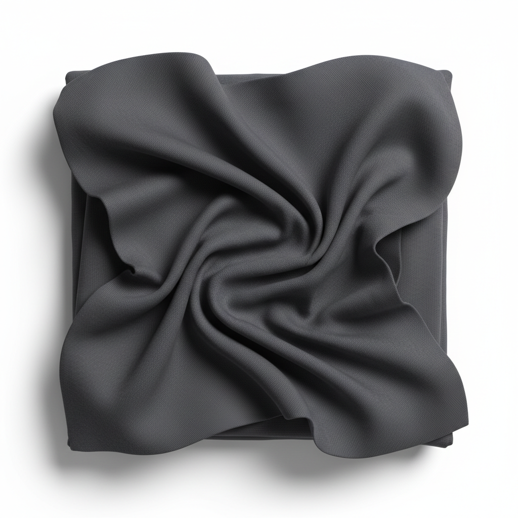 Charcoal grey jam cotton fabric in elegant diagonal twill fold hero shot showing natural drape