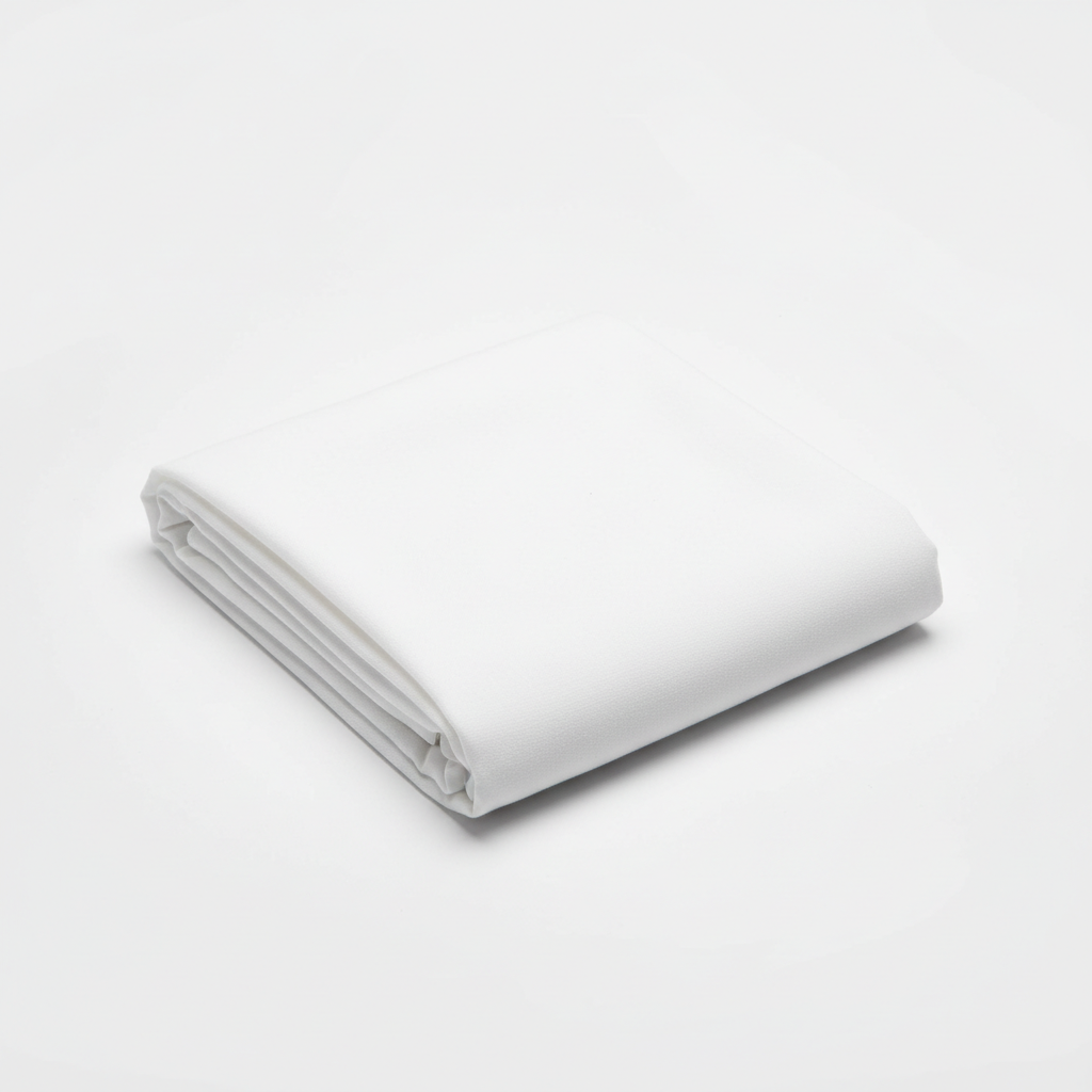 White Jam Cotton fabric flat lay on light grey background