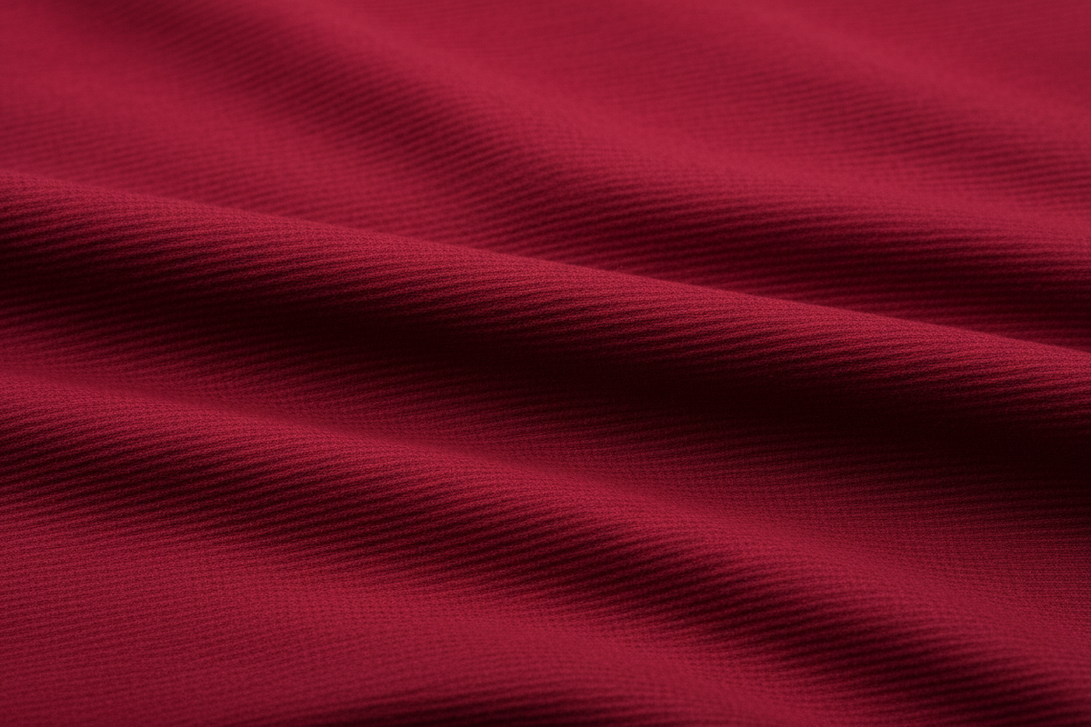 Close-up macro shot of Candy Red Cotton Poplin Lycra Fabric showing fine rib texture and smooth weave