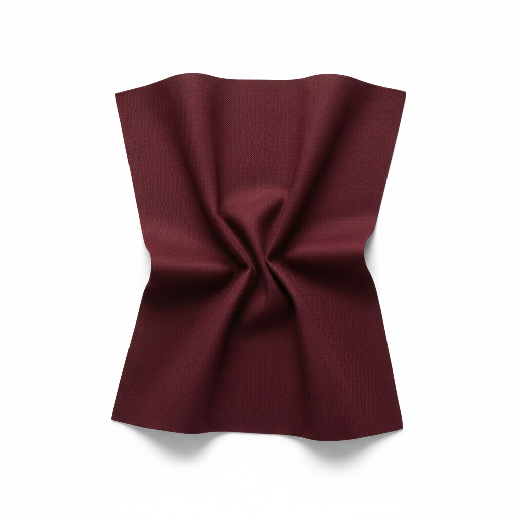 Burgundy jam cotton fabric in elegant diagonal twill fold hero shot showing natural drape