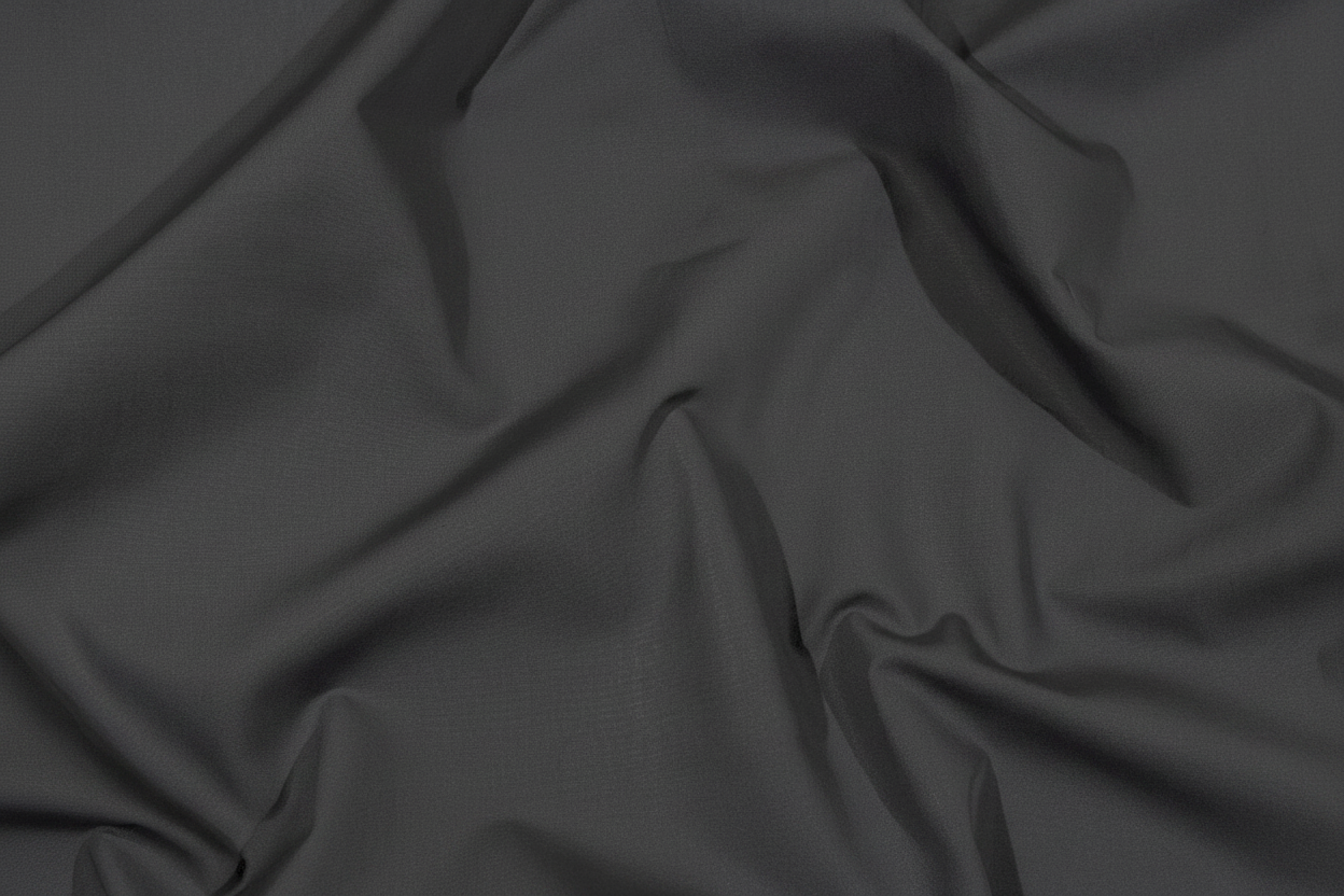Close-up macro shot of Grey Cotton Poplin Lycra Fabric showing fine rib texture and smooth weave