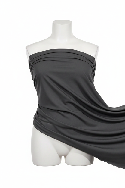 Grey Cotton Poplin Lycra Fabric draped on mannequin showing fabric flow and stretch