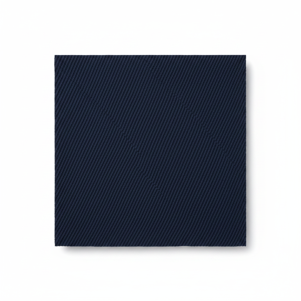 Navy blue rayon slub lycra fabric laid flat showing diagonal ribbed weave texture