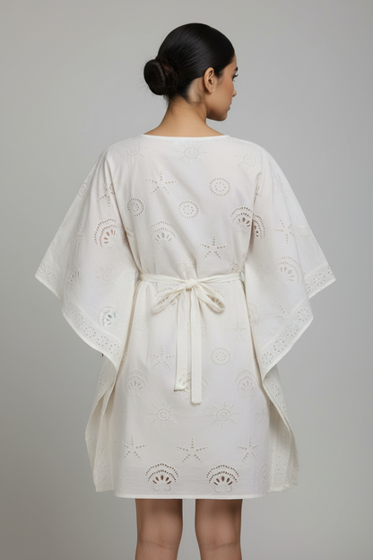 Off-White Multi-Pattern Schiffli Kaftan Dress - Back View