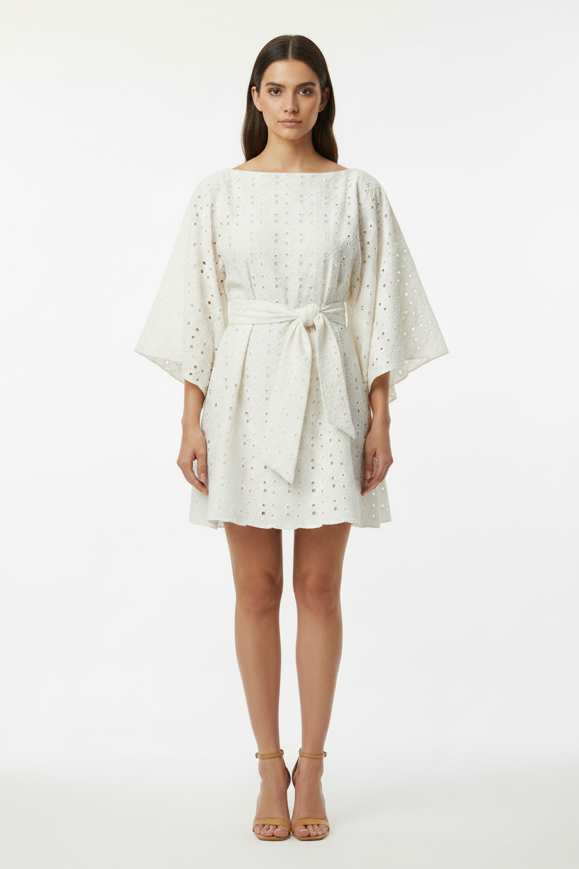 Off-White Pentagon Schiffli Kaftan Dress - Front View