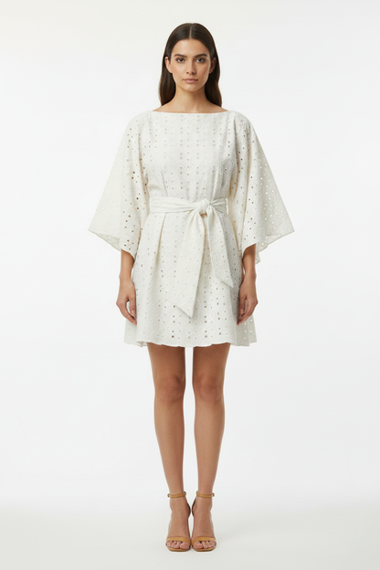 Off-White Pentagon Schiffli Kaftan Dress - Front View
