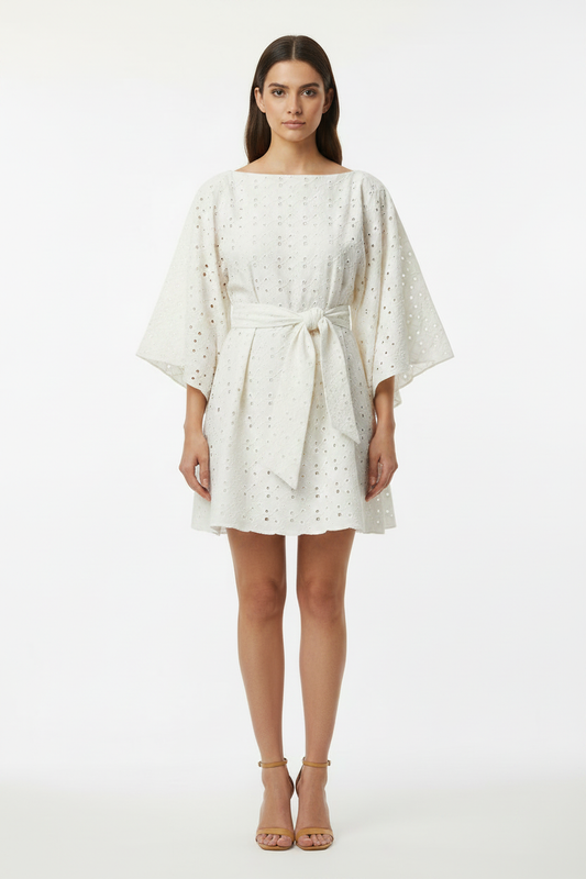 Off-White Pentagon Schiffli Kaftan Dress - Front View