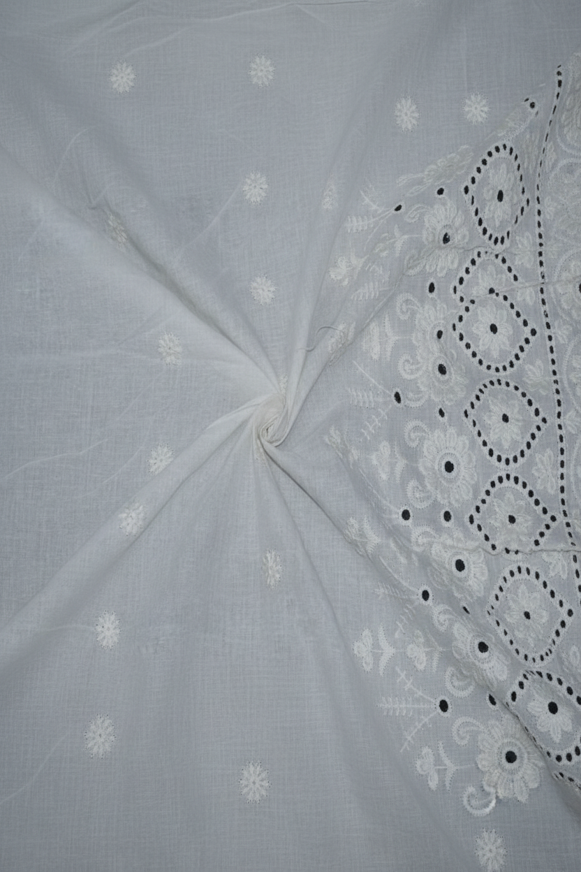 Kora Cotton Dyeable Floral Border Chikankari Embroidered Fabric – Twill Fold Hero Shot