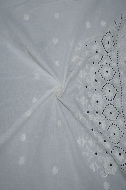 Kora Cotton Dyeable Floral Border Chikankari Embroidered Fabric – Twill Fold Hero Shot