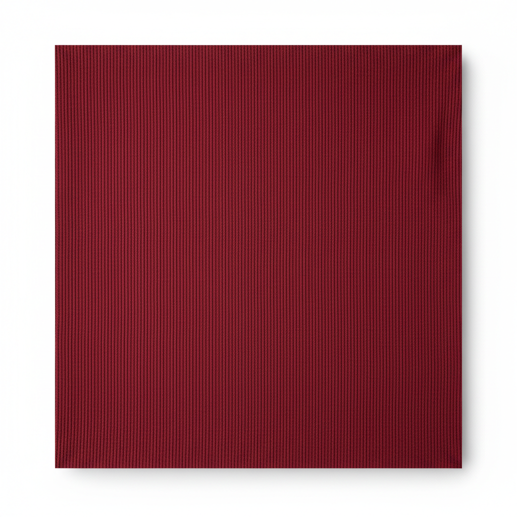 Carmine red jam cotton fabric laid completely flat showing full piece and ribbed twill texture