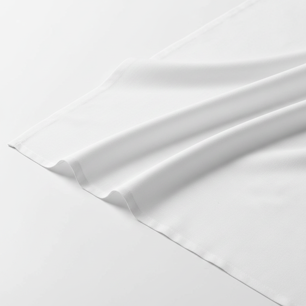 White cotton blend fabric at 45-degree angle showing drape and woven surface texture