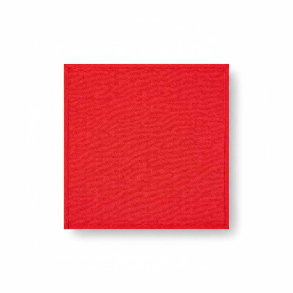 Bright red jam cotton fabric laid completely flat showing full piece and ribbed twill texture