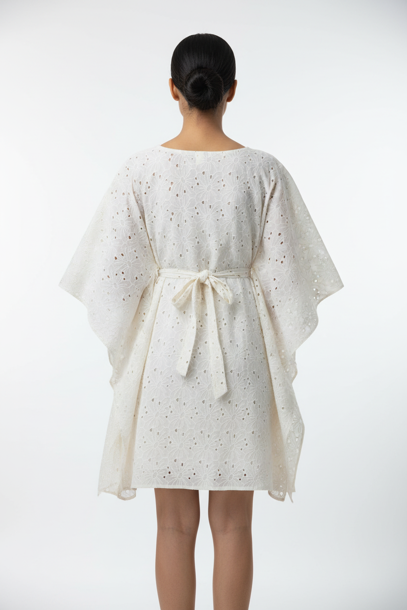 Kora Flower Pattern Schiffli Kaftan Dress - Back View
