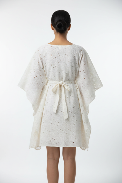 Kora Flower Pattern Schiffli Kaftan Dress - Back View