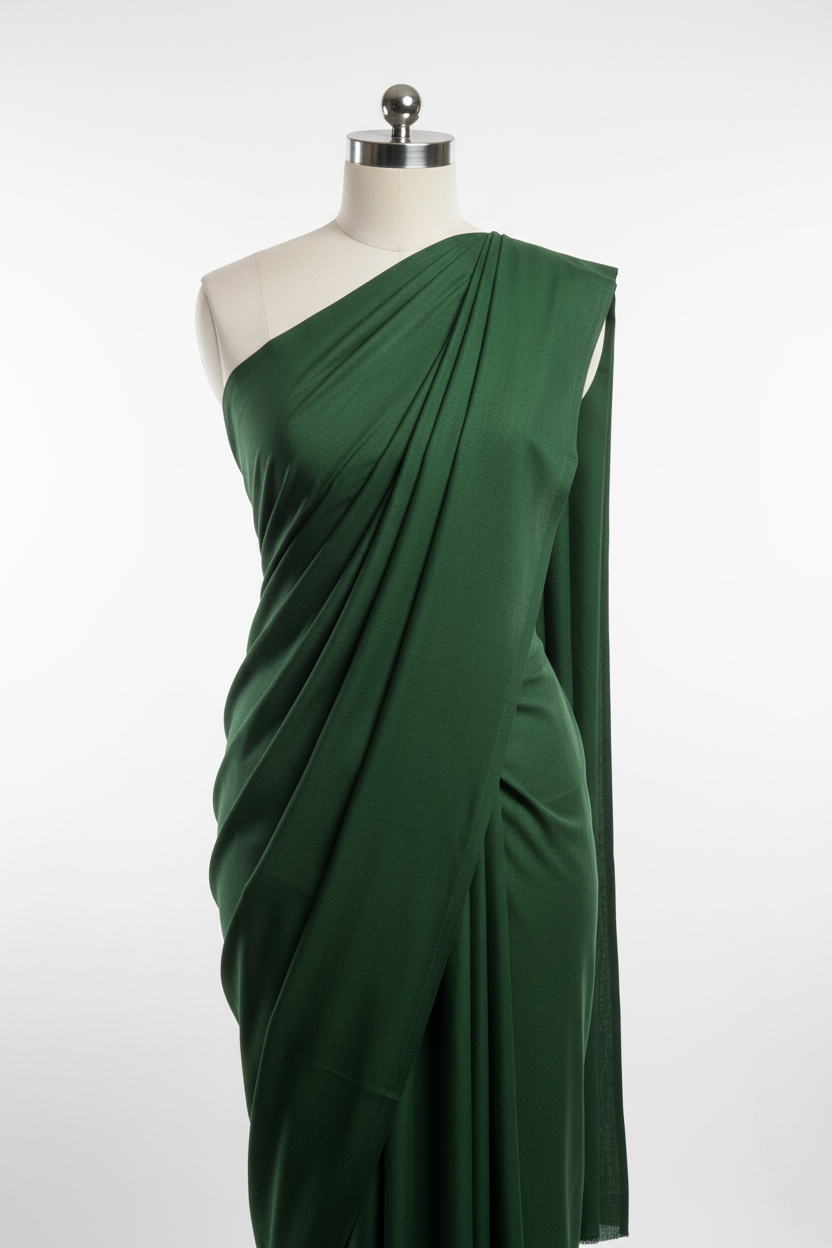 Bottle Green Cotton Poplin Fabric draped on mannequin showing fabric flow and crisp drape