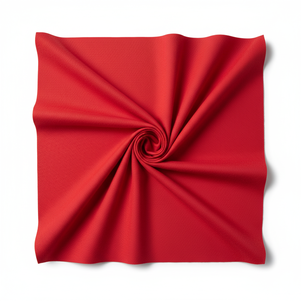 Bright red jam cotton fabric in elegant diagonal twill fold hero shot showing natural drape