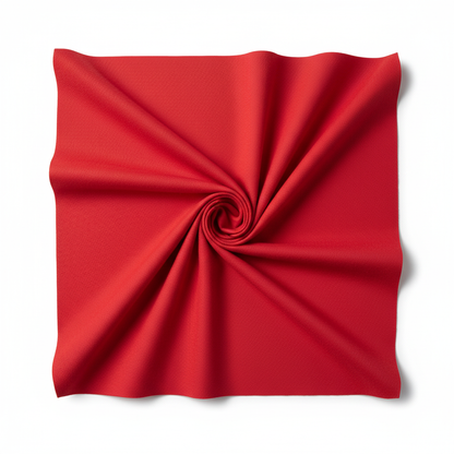 Bright red jam cotton fabric in elegant diagonal twill fold hero shot showing natural drape